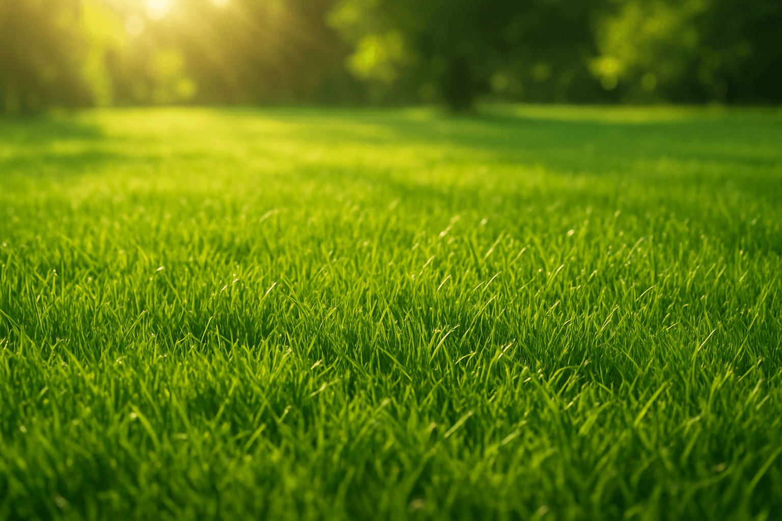 Healthy green lawn in summer sunlight