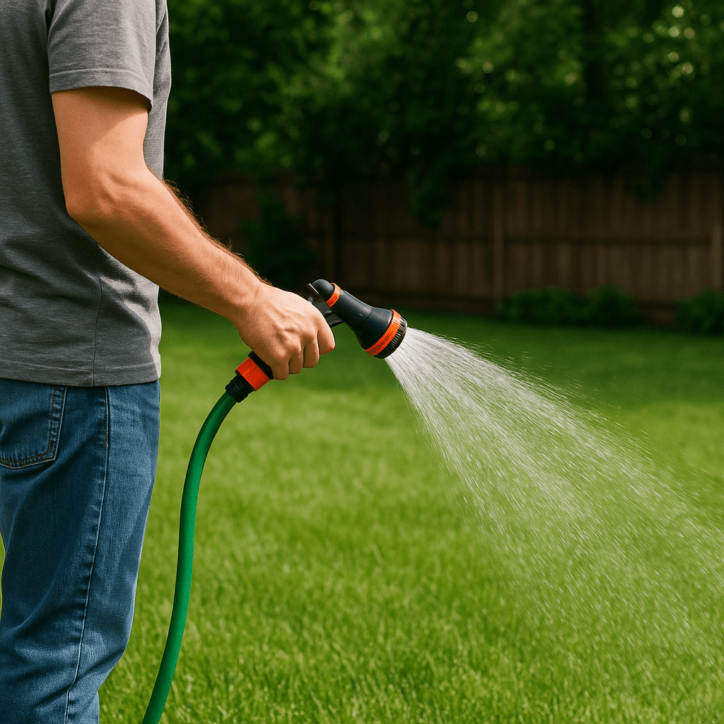 Watering lawn with a garden hose